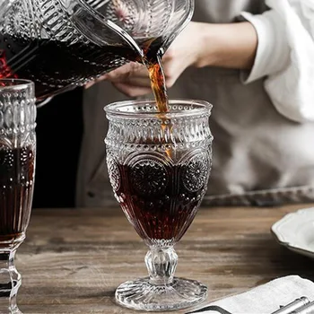 1 Kom 350 ml u Europskom stilu Prozirne Čaše Za Vino, Čaše za Vodu, Prešani Čaše reljefni, Vintage Staklena Čaša sa zlatnim ободком