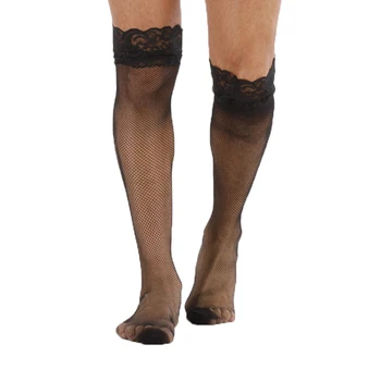 1 Par Crne seksi čarape Prozirni Prozirni mrežaste čarape sa čipkom trim Gorski Kristal Dekor Ultra Tanke Čarape za muškarce