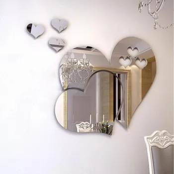 1 Set 3D Ogledalo Srce Naljepnica Naljepnica Zid DIY Osnovna Samostalna Umjetnička ukras Ljubavni Uzorak Odvojiva Naljepnica za sobu Naljepnice na Toaletni stol