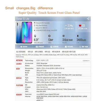 10 kom./lot za Huawei Honor 10 Lite Ploča dodirnog Zaslona Prednja Staklena Vanjski HRY-LX1 HRY-LX2 LCD-staklena leća sa zamjenom ljepila OCA
