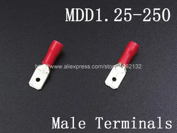 1000pcs MDD1.25-250 Crveni Vinil Sa Izolacijom Muški potisna ploča Na Stezaljke Za Žicu 22-16 AWG