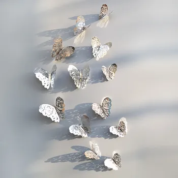 12 kom./lot 3D Metalni osjećaj Šuplje Leptir Naljepnice za zid za dječje sobe Home dekor Večernje Vjenčanje dekoracije Umjetničkih slika za Poster