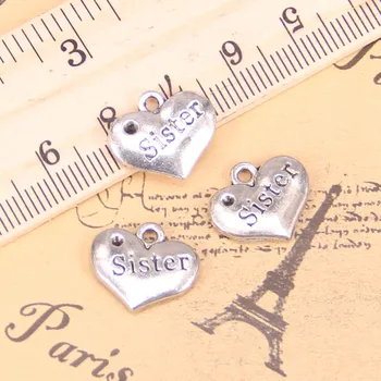 12 kom. Ovjes dva puta srce sestra 13x15 mm Antičke Ovjesa,Berba tibetanski srebrni nakit,DIY za narukvice ogrlice