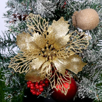 1PC Božićne Umjetno Cvijeće Sjaj Poinsettia Božićno Drvce Ukras Ukras Lažni Cvijet Vjenčanje College Novogodišnji Dekor