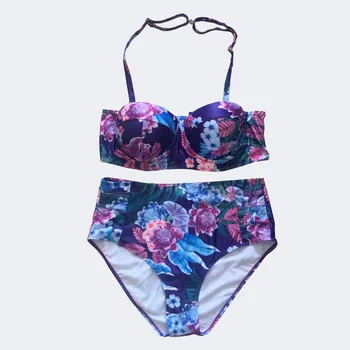 2018 Plus size kupaći kostim za žene s visokim strukom push-up soft kit bikini kupaći kostim s po cijeloj površini trokuta kupaćih kostima za kupanje(XL-5XL)