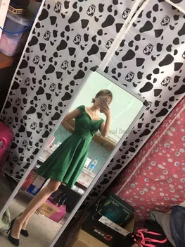2019 Film la-la-land Emma Stone Mia Cosplay Odijelo Zeleno s otvorenim leđima Ljepota Ženske duge haljine sa V-izrez haljina u stilu Кляйд