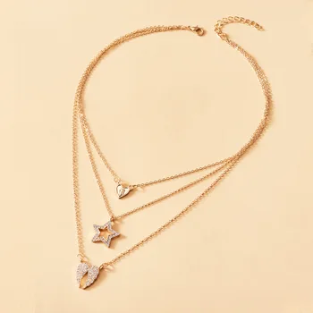 2020 Pojedinim modni ogrlica za žene Crystal Star Ljubav Krila Anđela Višeslojne ogrlice lanac s privjescima Ženski nakit poklon