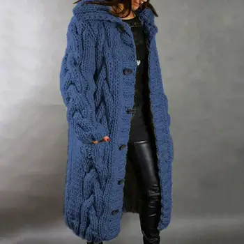 2021 Donje jesensko-zimski kaput s dugim rukavima Twist pletene kardigan s džepnim gumbe Topli kaput s kapuljačom izvučenim pletene džemper i kaput