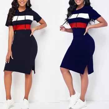 2021 Europska i američka ženska nova boja supresijske traka za odmor sportska majica sa kapuljačom srednje dužine Haljina