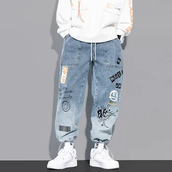 2021 Jesen Harajuku Gospodo slobodan hlače Prevelike Ravne Hlače u stilu Retro Vintage Grafiti s natpisom Hip-hop Svakodnevne ulične hlače