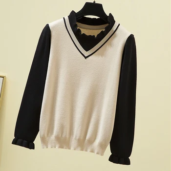 2021 Jesen zima Lažni ženski džemper od dva dijela u japanskom stilu, pletene majice, slobodan pulover dugih rukava, ženski džemper