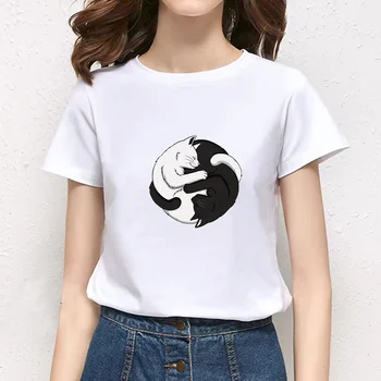 2021 Mačka Grafički print Bijela Ženska t-shirt kratki rukav O izrez Jeftina majica moderan svakodnevni bijela majica Harajuku grafički t-shirt