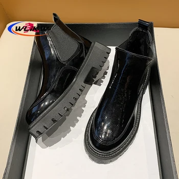 2021 Nove čizme za žene s okruglim vrhom i debljim dnom od prave kože, crne, bijele, univerzalne platforme cipele Botas Feminina