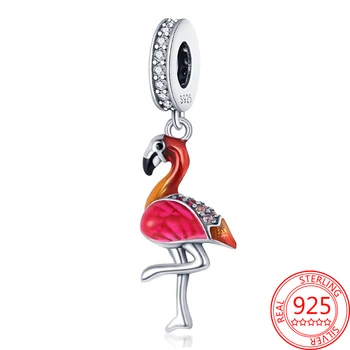 2021 Novi 925 Sterling Srebra Tropske Životinje Crvena Ptica Flamingo Lutaju Šarm Ovjes Idealni 3 mm Pandora Narukvica Za žene