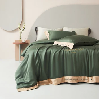 2021 posteljina od četiri dijela jednostavan лиоцелевое tencel vlakana krevetu deka vezene keper udobna posteljina zelene boje