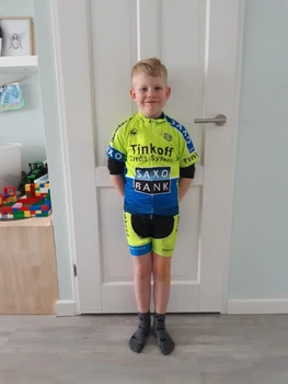 2021 Tinkoff Djeca Biciklizam Dres Komplet Kratkih Rukava Fluorescentno Zelena Dječji Bicikl Prozračna Odjeća, za dječake i djevojčice Biciklistička odjeća