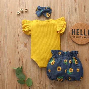 2022 Ljetne Nove Novorođenčad Djeca Dječje Odjeće za djevojčice Odjeća Kombinezon Body + Kratke hlače s cvjetnim ispis Komplet Trendy baby odjeću Ropa Bebe