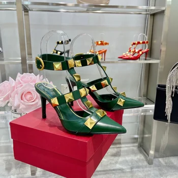 2022 Novi V-twin oštar brand, ženske cipele na visoku petu 6 cm, Velike zakovice, kažiprst čarapa, Trendi sandale, RIMSKE SANDALE, Velike veličine 43