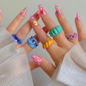 3 kom./compl. Nova Moda Šarene Geometrijski Krug Otvorene Prstenovi Set za Žene i Djevojčice Candy Boja Ručno oslikane Šake Prstenje Nakit