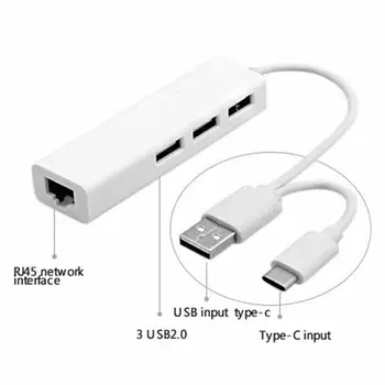 3 USB 2.0 Port USB Hub+Tip-C/USB 2.0 priključak Za Mrežni Adapter LAN/RJ45 Ethernet Kabel