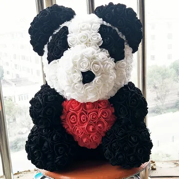 35 cm Pokloni za Valentinovo divovska panda Božićni poklon roze plišani medvjedi 3,5 cm glava cvijeta ruže medvjed sa srcem