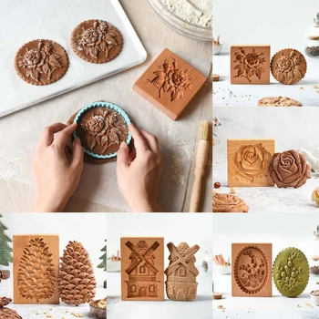 3D Drvene Gingerbread Cookies Kalup Borove Pupoljke Kalupe za kolačiće u ružičastoj stilu Obrazac za keks Oblik za Pečenje Prijenosni DIY Božić