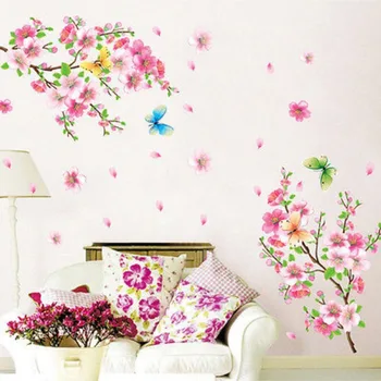 3d Pink Izmjenjivi Breskva Šljiva Trešnja Cvijet i Leptir Vinil Umjetnička Oznaka Na Zid Kućni Naljepnica Dekor sobe