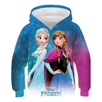 4-14 T Majica s kapuljačom za dječake i djevojčice Džemper Crtani 3D Ispis Zamrznute Elsa Ana Majica dugi rukav Majica Hip-hop Vrhovima