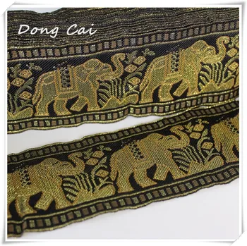 5 metara/lot 6,2 cm Zlatni slon Tajlandski pribor za odjeću Karakterističan ukras, marame vezene trake, Stolnjak čipka