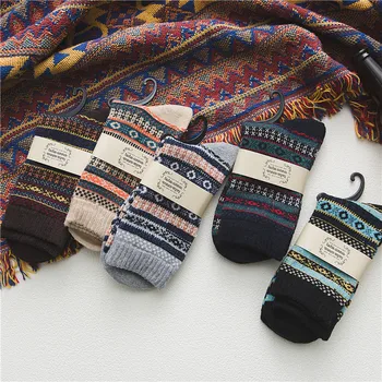 5 parova/lot Muške čarape Zimi toplo Debele vunene Čarape su Udobne Meke pamučne Čarape Retro Moda Etnički Stil Muške čarape