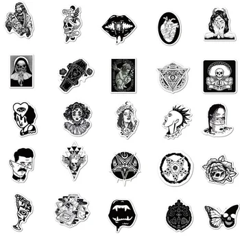 50/100 komada Crno - bijele Gothic Punk-naljepnice Set Za Dječake Prtljaga Skateboard Mac Laptop Vodootporne Naljepnice