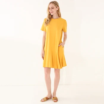 95% Pamuk Donje ljetna haljina Nova slobodno žut s okruglog izreza i kratkih rukava u patchwork stilu Ženske haljine Vestidos M30664