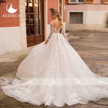 Aedmgh Loptu haljina Princeza Haljina Wedding 2022 V-izrez u obliku Dugih Rukava Kraljevski Petlja Robe De Mariage Prekrasna Aplicirano vjenčanica