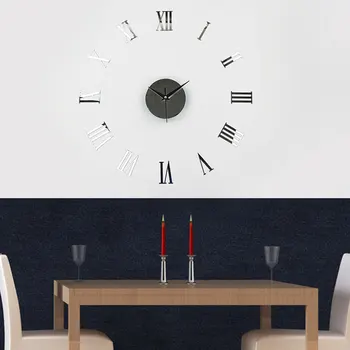 Akril Zidni sat s elegantnim dizajnom Srebrni Rimski Broj Home Dekor DIY Frameless 3D Ukras Ljepljive Brojka Vintage krevet