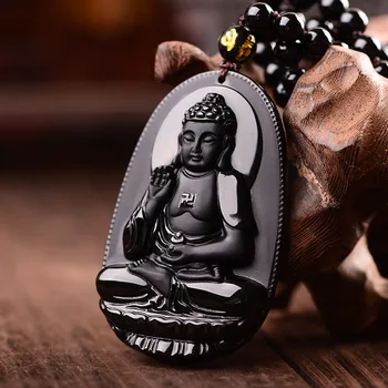 Amitabha Privjesak Ogrlica Crna Metalik Buda Uklesan Sretan Amulet Ogrlice Za žene i Muškarce Nakit Darove Nakit Izravna Dostava