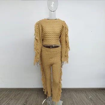 ANJAMANOR Pletene džemper s кисточками, seksi komplet od dva predmeta, odgovarajuće setove hlače, Trendy zimske odjeće za žene 2021, prodaja na veliko D62-HZ95