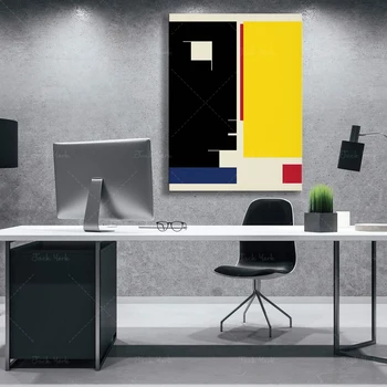 Bauhaus stil je Minimalistički Moderan Geometrijske Apstraktne Zid Umjetnost Na Platnu Crvena Plava Žuta Plakat Мейстерхаус IV Dekor Dnevni boravak