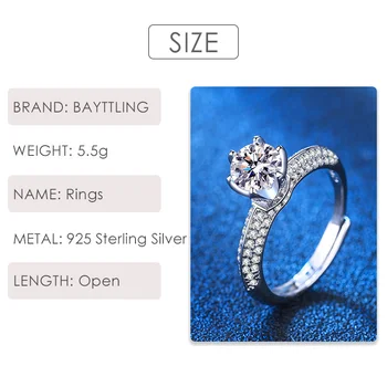 BAYTTLING Izvorni Srebro 925 sterling Sjajna Okrugli Cirkon Otvoreni Prsten Moderan Ženski Vjenčanje nakit Par Poklon