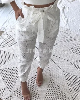 Bijele šuplje držači hlače Hlače-zvono dno s pojasom ženske hlače
