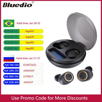 Bluedio D3 bežične slušalice mini tws slušalice, prijenosni Bluetooth 5.1 slušalice, slušalica zaslon osjetljiv na dodir za upravljanje za punjenje torbica prikaz baterije