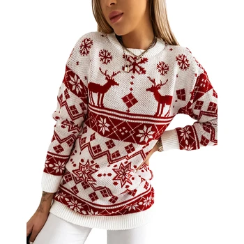 Božićni veste Ženski pleteni puloveri Skakači Plus Size dugi rukav Zima Božić odjeća Novu godinu, Crna, Crvena odjeća