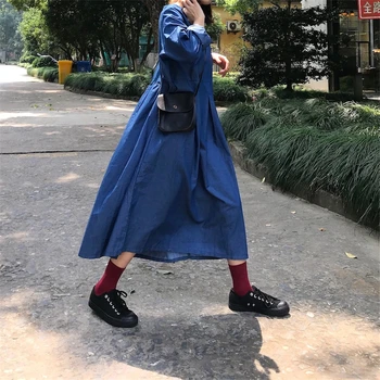 Colorfaith Nove 2022 Prevelike haljine od čistog денима Ženske Proljeće-ljeto šik ženske korejski moderan Vintage elegantne haljine DR5443