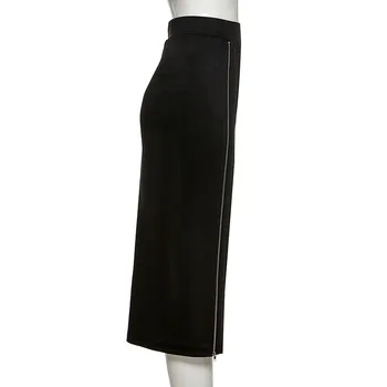 Crna suknja s visokim strukom Ženska satin duga suknja Harajuku s prorezom sa strane munje Ženske ljetne suknje Casual odjeće u stilu
