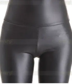 Crne ženske elastične hlače od umjetne kože s visokim strukom, tajice-kutijice, jedna veličina, Jeftina ženska odjeća
