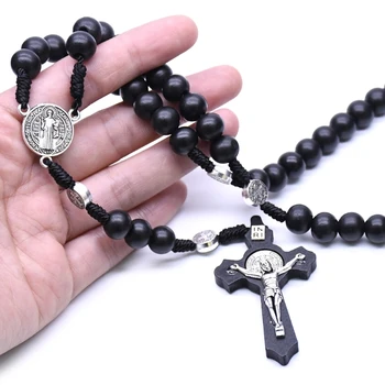 Crni Drveni Križ Isusa Krista Vjerski Ogrlica Katolički Ogrlica sa perlama Crkvene Suveniri Molitvenog ogrlica