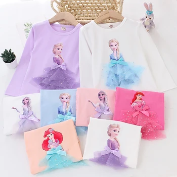 Crtani Disney Elsa Princeza Djeca Djevojke Majica Sa Kapuljačom 2021 Novi Jesen-Proljeće Dječje Majice Free 3D Tiskanih cvjetne čipke Košulja Odijevanje