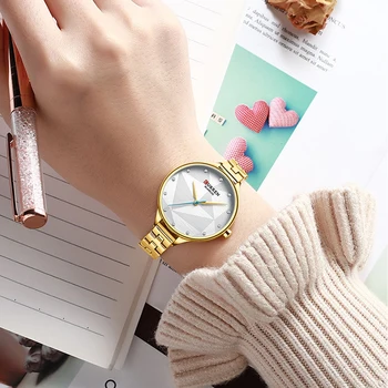 CURREN Klasična Moda Kvarcni satovi za Kreativni Dizajn Ručni Sat Od Nehrđajućeg Čelika Satovi za Ženske haljine Narukvica Sat