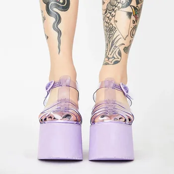 CYJSYQFC Ženske sandale na visoku platformu na танкетке PVC, transparentna ljetne cipele na super visoku petu s mliječi, kopča za remen, sandale s debelim dnom