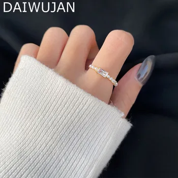 DAIWUJAN Francuski Jednostavan Luksuzni Vanjski Kažiprst Prsten INS Moda 925 Srebrni prsten s jednim dijamantom i bisera za žene Večernje uređenje