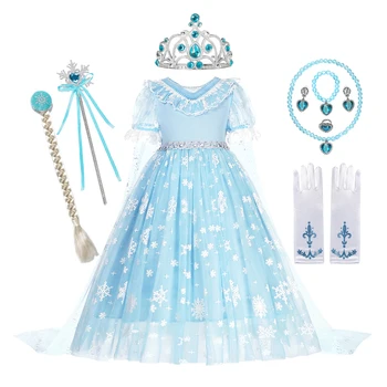 Disney Zamrznute Elsa Haljina za djevojčice Neobične haljine sa šljokicama za djecu Snježna Kraljica Elsa Kostim za Halloween Princeza Odjeća Cosplay